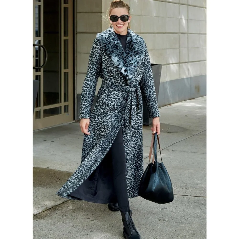 McCalls Sewing Pattern 8013 Coat Jacket Detachable Fur Collar Misses Belt XS-MED